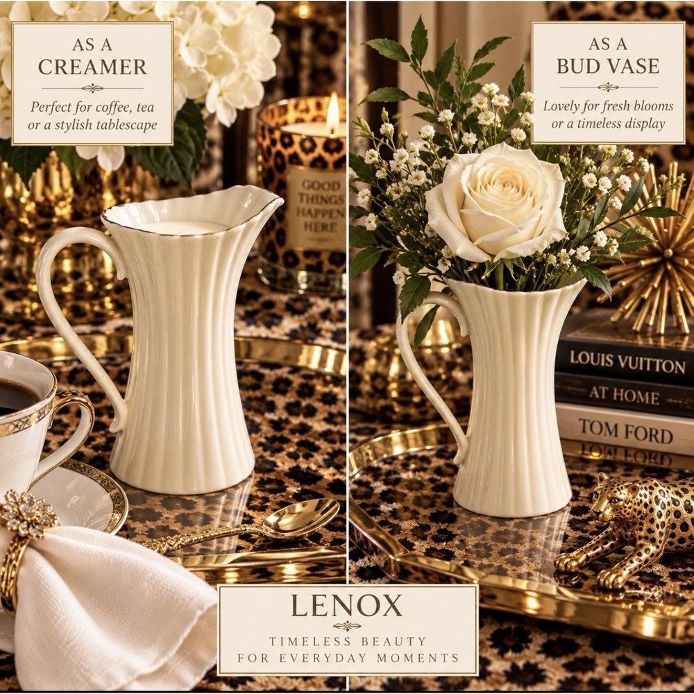 Vintage Lenox Bouquet Ivory China Creamer with 24K Gold Rim Or Bud Vase 5.5"